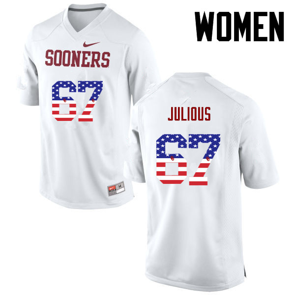 Women Oklahoma Sooners #67 Ashton Julious College Football USA Flag Fashion Jerseys-White